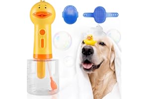FERRISA Automatic Foaming Dog Soap Dispenser with Dog Bath Brush, Dog Scrubber for Bath Supplies Brush Silicone Rubber Comb Button Lather Up Dense Foam Quickly for Long Short Haired Dogs Cats Grooming