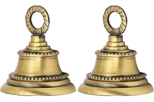 HANDTECHINDIA Indian Brass Bells Jingle Bells for Home Door Décor, Crafts, Chimes, Décor, Cow Pet Bells,Craft Bells for Decorations Jingle Bells with Hanging Loop (2, Classic)