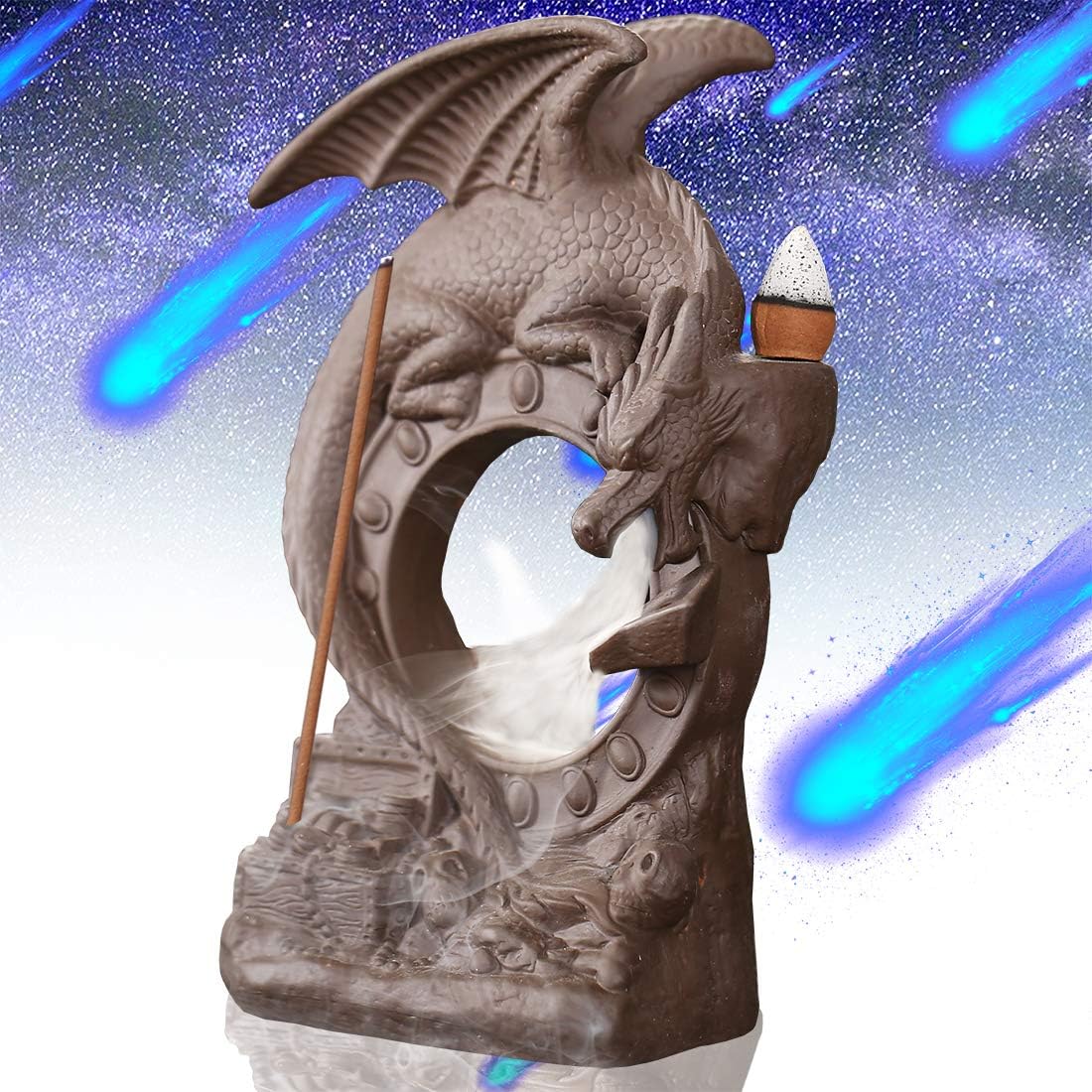 OWMMIZ Incense Waterfall Dragon Backflow Incense Burner with 10 PCS Backflow Incense Cones, Waterfall Incense Holders Home Decor Gift Decorations Statue Ornaments