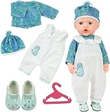 Aolso Baby Doll Clothes 14-18 Inch Overalls Coat Set White Green 35-45 cm view 1