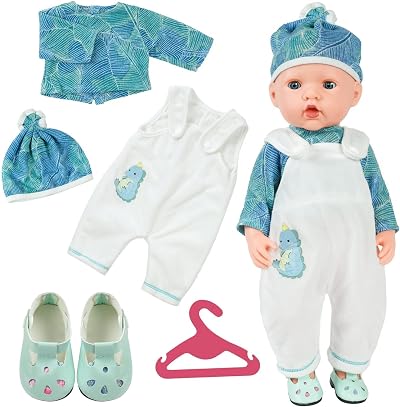 Aolso Baby Doll Clothes 14-18 Inch Overalls Coat Set White Green 35-45 cm
