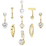 FIASASO 9 Pcs Gold Belly Button Ring - Surgical