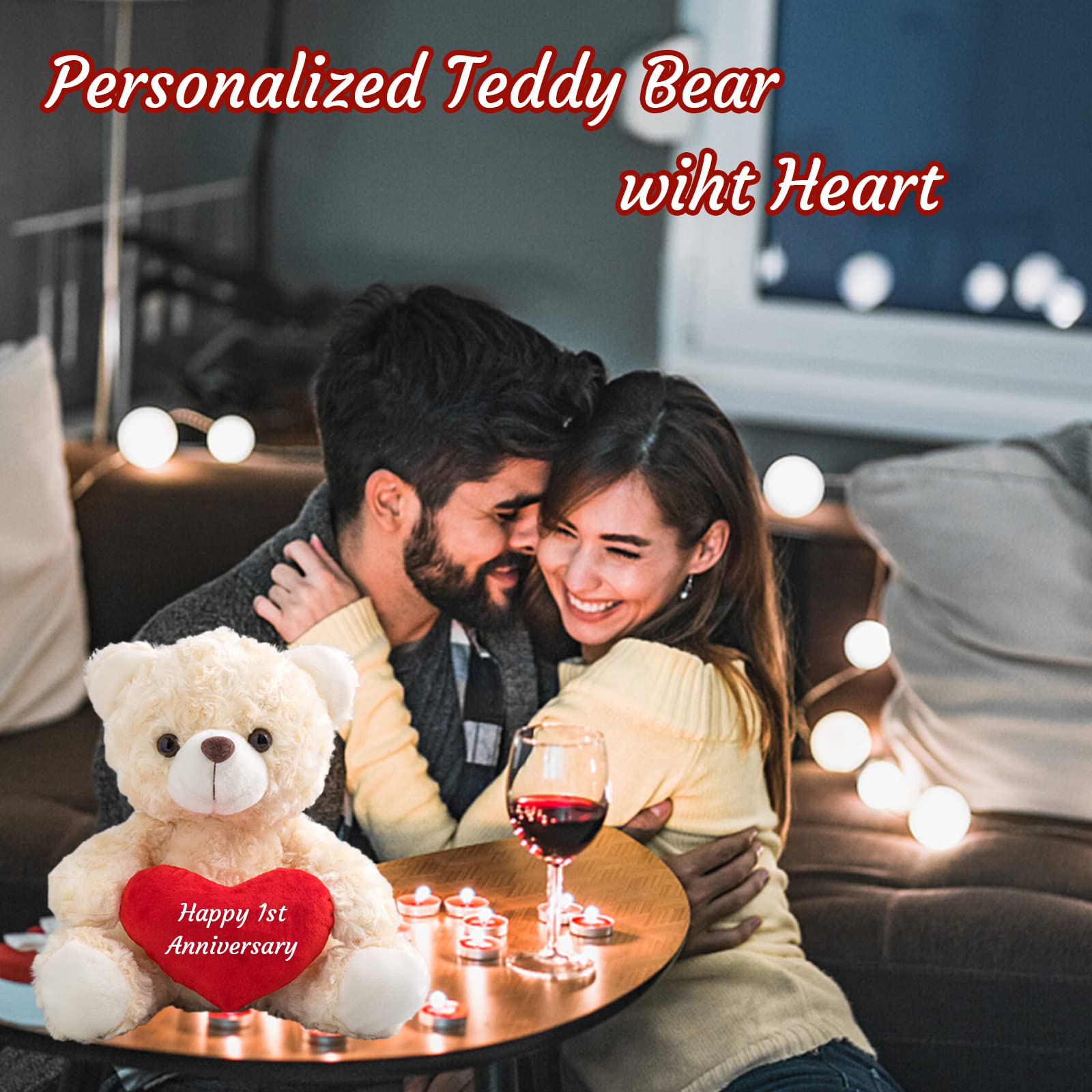 ADORSUN Personalized Teddy Bear With Heart - 8 Inch Brown Plush Custom Gift