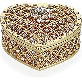 ELLDOO Heart Shape Jewelry Box Wedding Box Keepsake Box Ring Earring Small Trinket Storage Organizer Box for Girls Women Wedding Brithday Gift, Gold