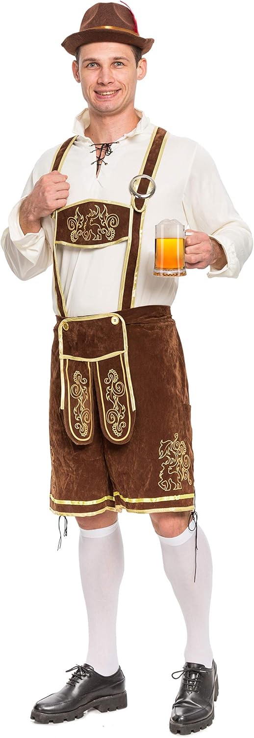 Men’s German Bavarian Oktoberfest Costume Set for Halloween Dress Up Party and Beer Festival: Clothing
