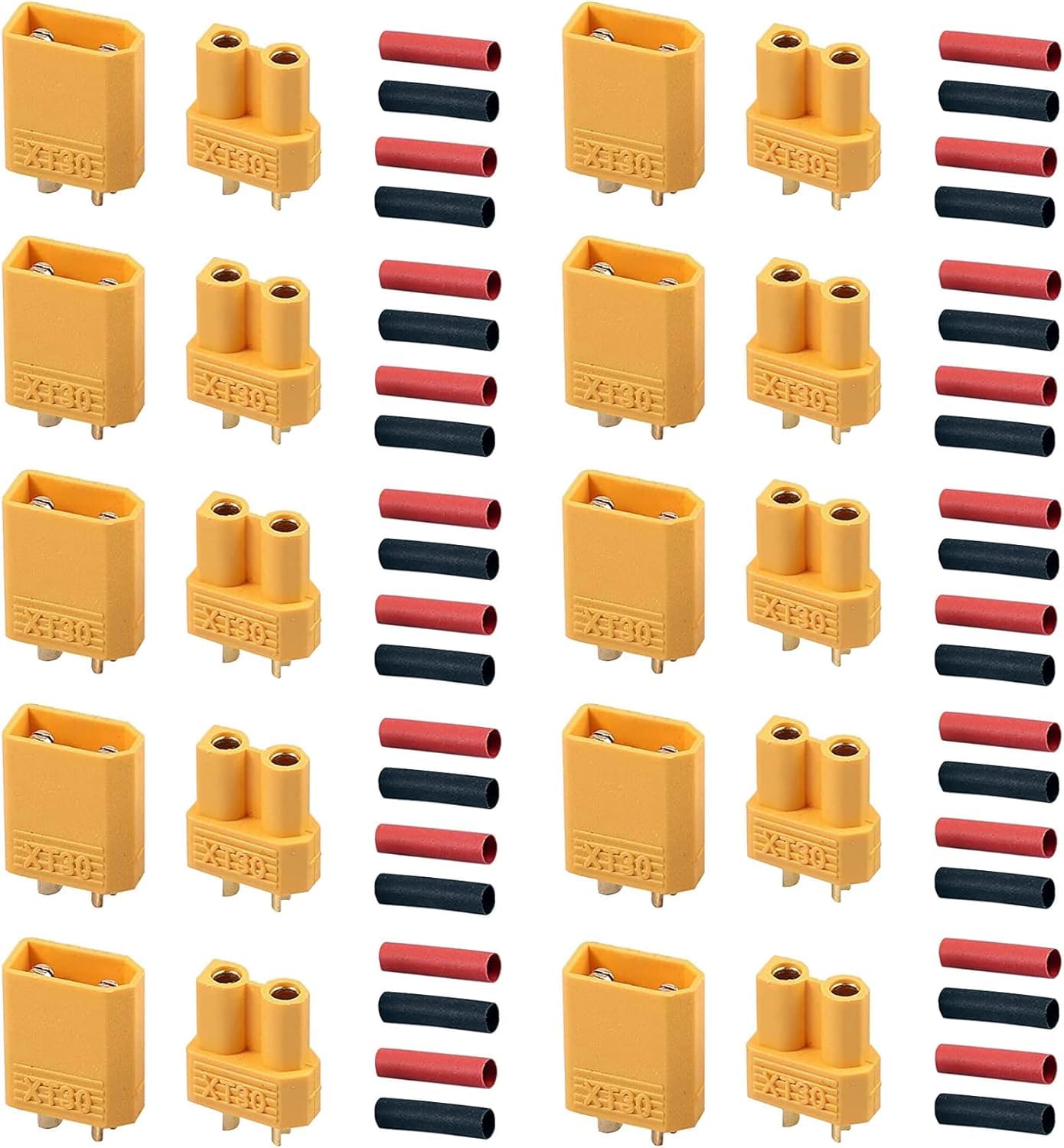 YUNIQUE GREEN-CLEAN-POWER - XT30 Male-Female Connectors | 10 Pairs | Ideal for Lipo Batteries RC Modeling, RC Helicopters, Car Stereo | Yellow, Plastic