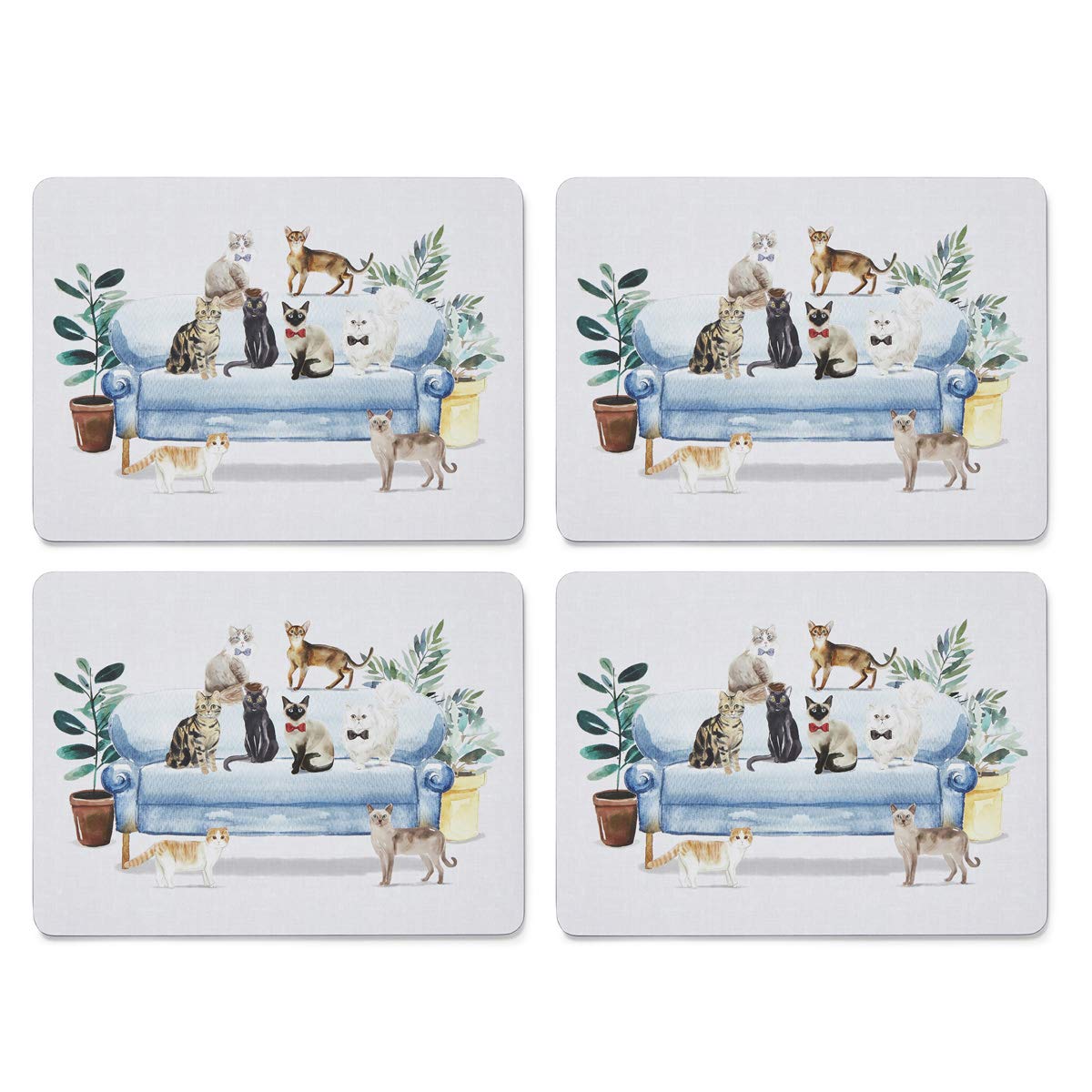 Cooksmart Pack of 4 Table Place Mats | Place Mats For Table With British Designs | Table Mats For All Types Of Kitchens - Curious Cats