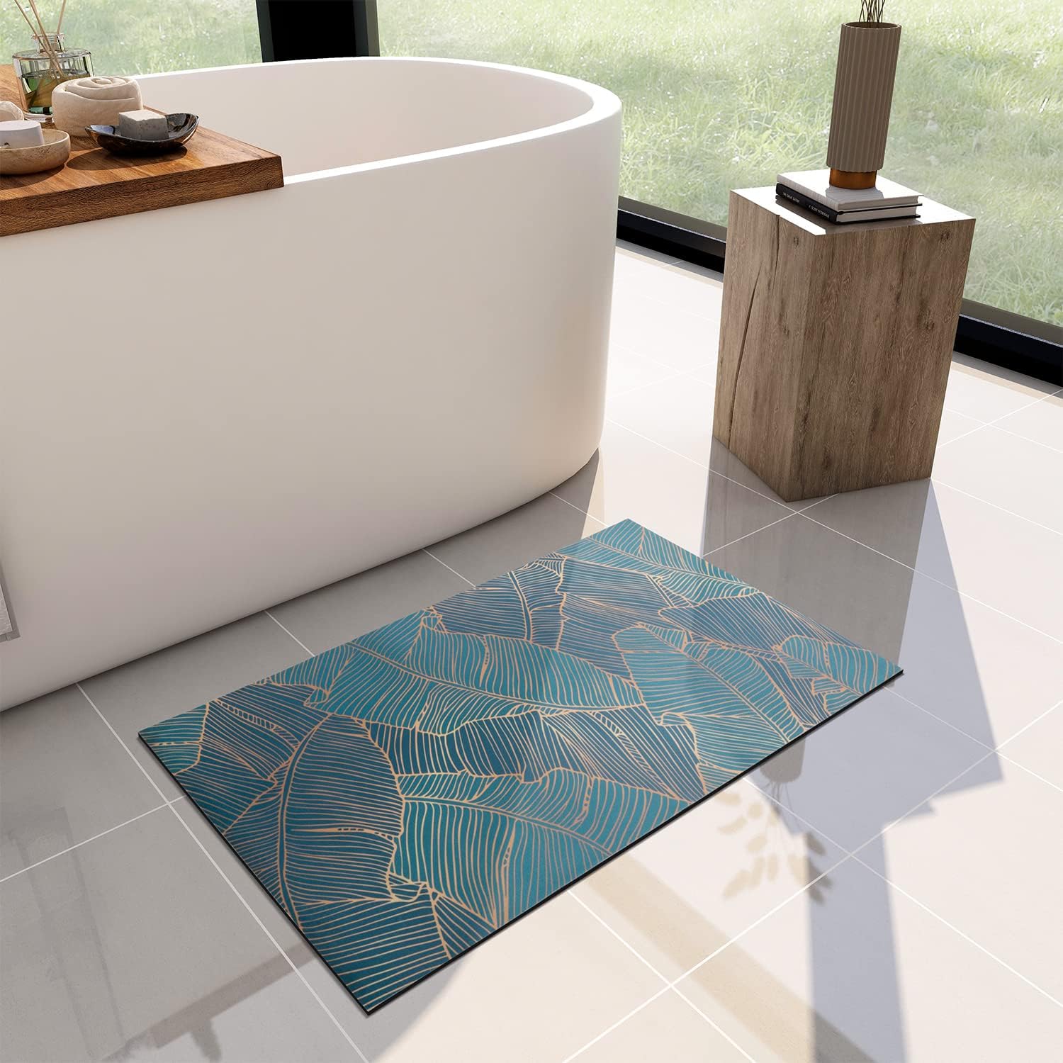 Photo 1 of YIHOUSE Thin Bath Mat -24"x 16" Super Absorbent Quick Dry Thin Bathroom Rugs Fit Under Door, Non Slip Rubber Backed Mat Washable Bathroom Floor Mats for Shower Room,Sink