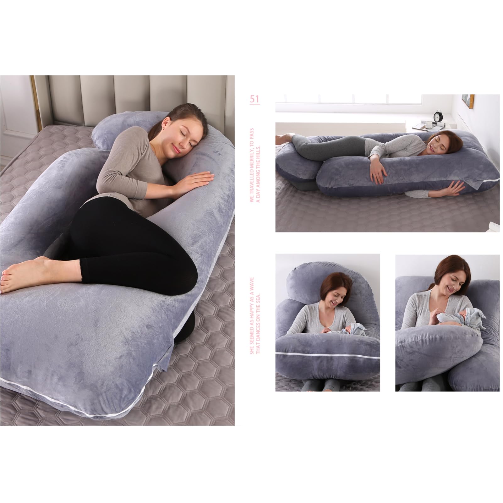 BATTOP Pregnancy Pillow for Sleeping,Full Body Maternity Pillow with Removable Washable Cover,Support for Back,HIPS,Legs,Belly for Pregnant Women