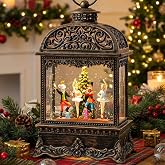 Christmas Snow Globe Lantern with Nutcracker Battles The Mouse King，Lighted Swirling Glittering Snow Globes with Music & Timer, Christmas Decorations for Home Tabletop Indoor