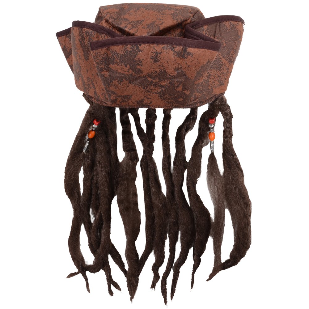 Caribbean Jack Sparrow Fancy Dress Hat With Hair & Beads