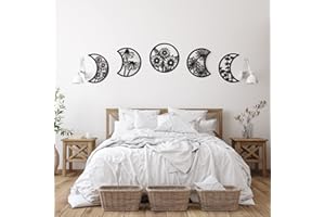 Jetec 5 Pcs Moon Phase Wall Hanging Decor Art Above Bed 10.6" H Boho Moon Phase Wood Wall Pediment Ornament for Living Room Bedroom Home Decoration Room Apartment Bar(Black)