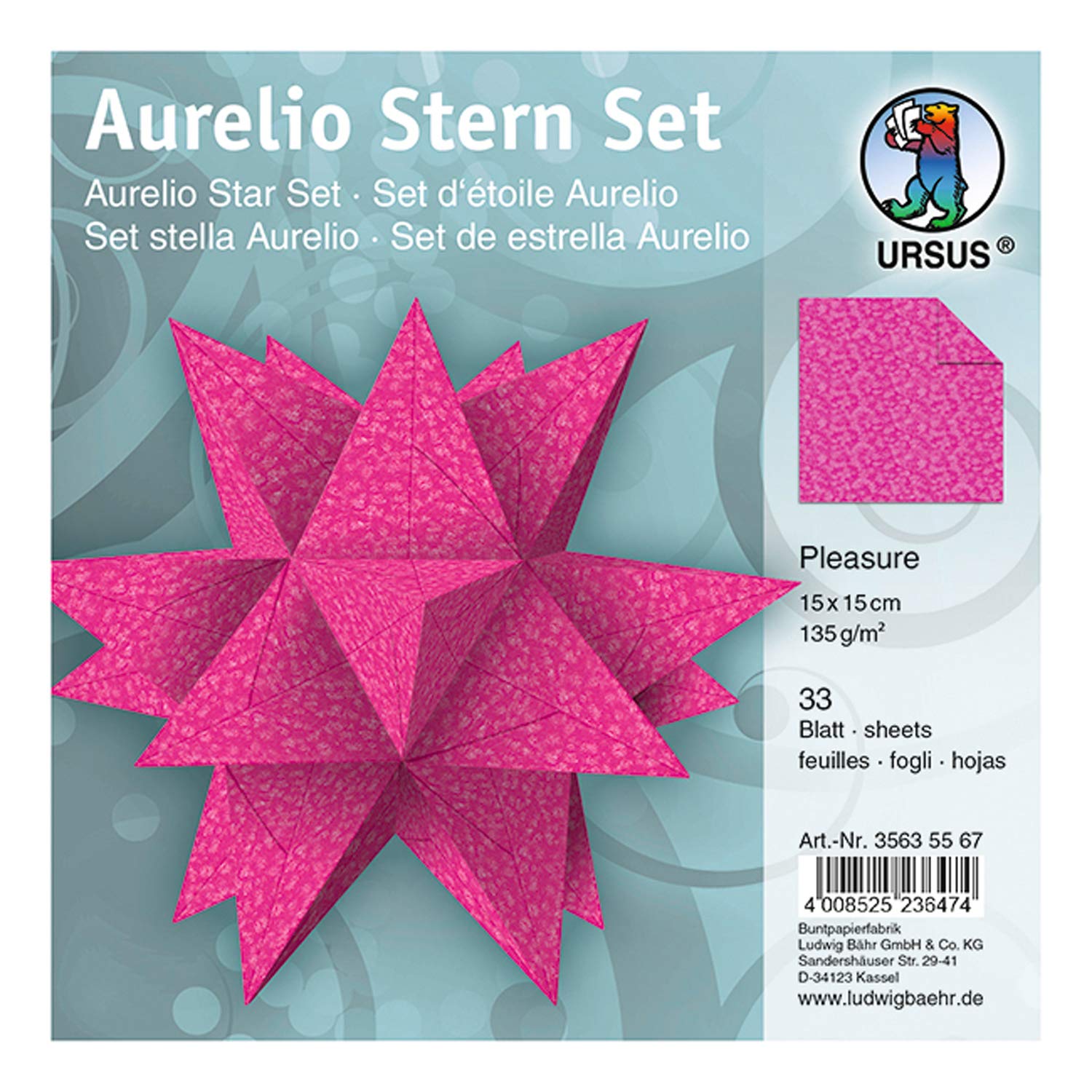 Ursus Aurelio Stern Pleasure 35635567 Folding Paper 33 Sheets of Creative Paper 15 x 15 cm 135 g/m² Printed on Both Sides Beautiful Paper Stars for The Christmas Season One Size