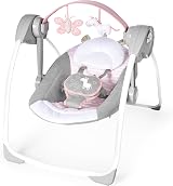 Ingenuity Comfort 2 Go Portable Swing 6-Speed 0-9 Months Pink Flora Unicorn
