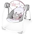 Ingenuity Comfort 2 Go Compact Portable 6-Speed Cushioned Baby Swing with Music, Folds Easy, 0-9 Months 6-20 lbs (Pink Flora the Unicorn)