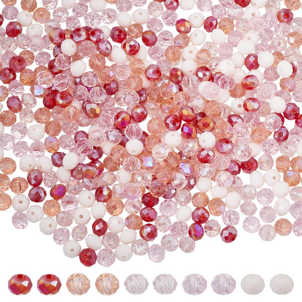 SUNNYCLUE 1 Box 500Pcs 6mm Faceted Crystal Bead Pink Glass Beads Bulk Briollete Rondelle Sparkle Bicone Gemston Loose Spacer Mini Charms Bead for Bracelets jewellery Making Necklace DIY Crafts Supplie
