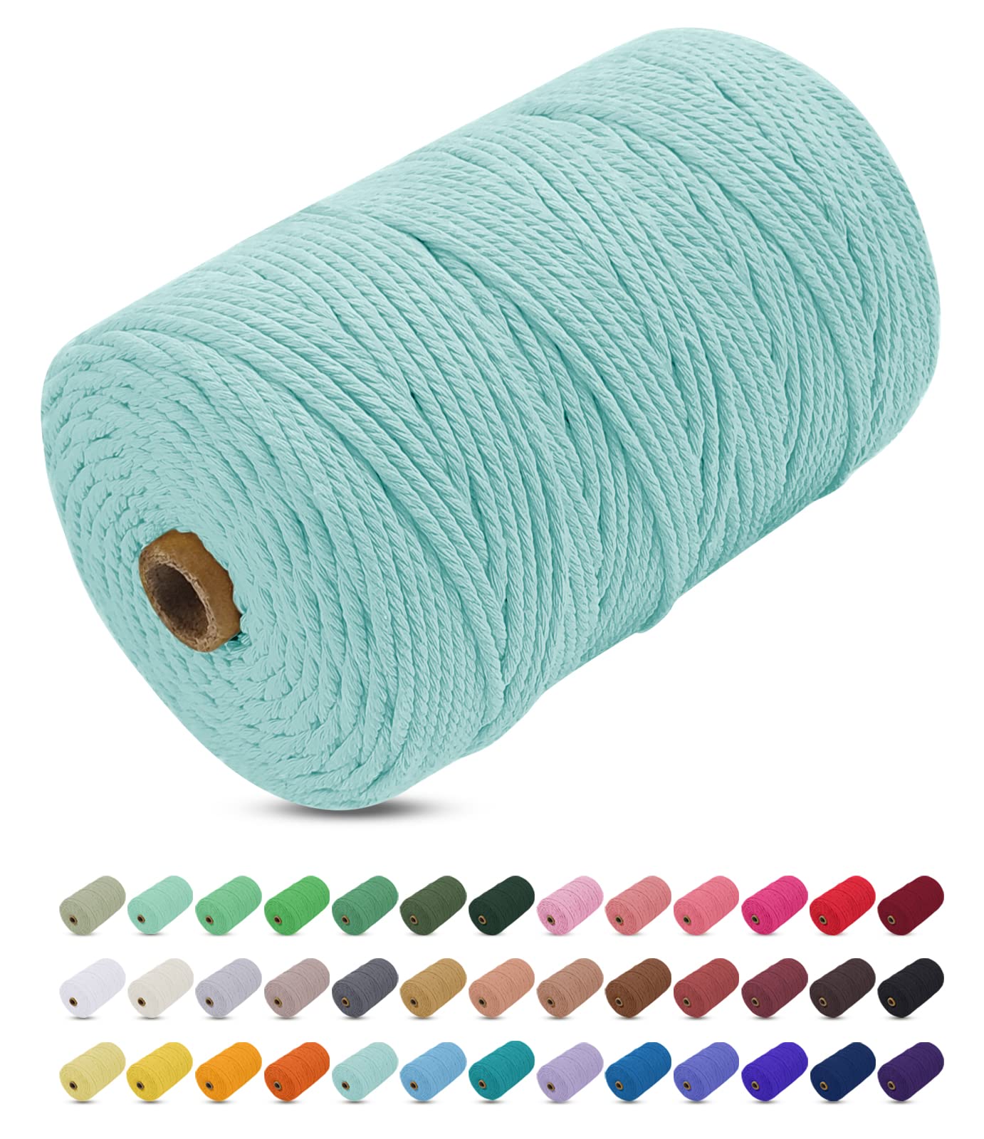 Uiopa Macrame Cord 3mm x 200m, Thick Macrame Rope Yarn Soft Natural Cotton Cord, Coloured 4-Ply Macrame String for DIY Craft, Plant Hangers, Wall Hanging, Christmas Decorations (Light Blue)