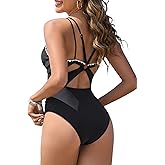 ZAFUL Women's One Piece Swimsuit Tummy Control Slimming Swimwear Floral Double-Strap Back Cut Out Bathing Suit
