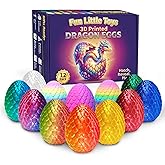 FUN LITTLE TOYS 12 Pack 3D Printed Dragon Eggs with Articulated Dragons, 12 No-Duplicate Colors, Non-Candy Easter Egg Hunt Fillers, Basket Stuffers, Party Favors & Classroom Prizes for Kids