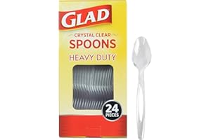 Glad Clear Plastic Spoons - Dishwasher Safe Clear Disposable Heavy Duty Utensils - Perfect for Everyday Use - Standard Size Reusable Cutlery Set - Disposable Serving Spoons Pack of 24