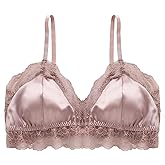 MOLISILK Women Silk Bralette Tops Sexy Lace V Neck 3/4 Cup Bralettes Soft Cool Bras No Underwire Bra Top with Removable Pads