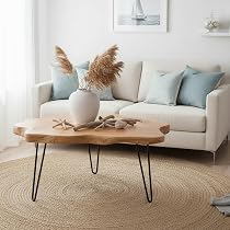 WELLAND Live Edge Cedar Wood Coffee Table Metal Hairpin Legs 32.5 WELLAND Live Edge Cedar Wood Coffee Table Metal Hairpin Legs 32.5