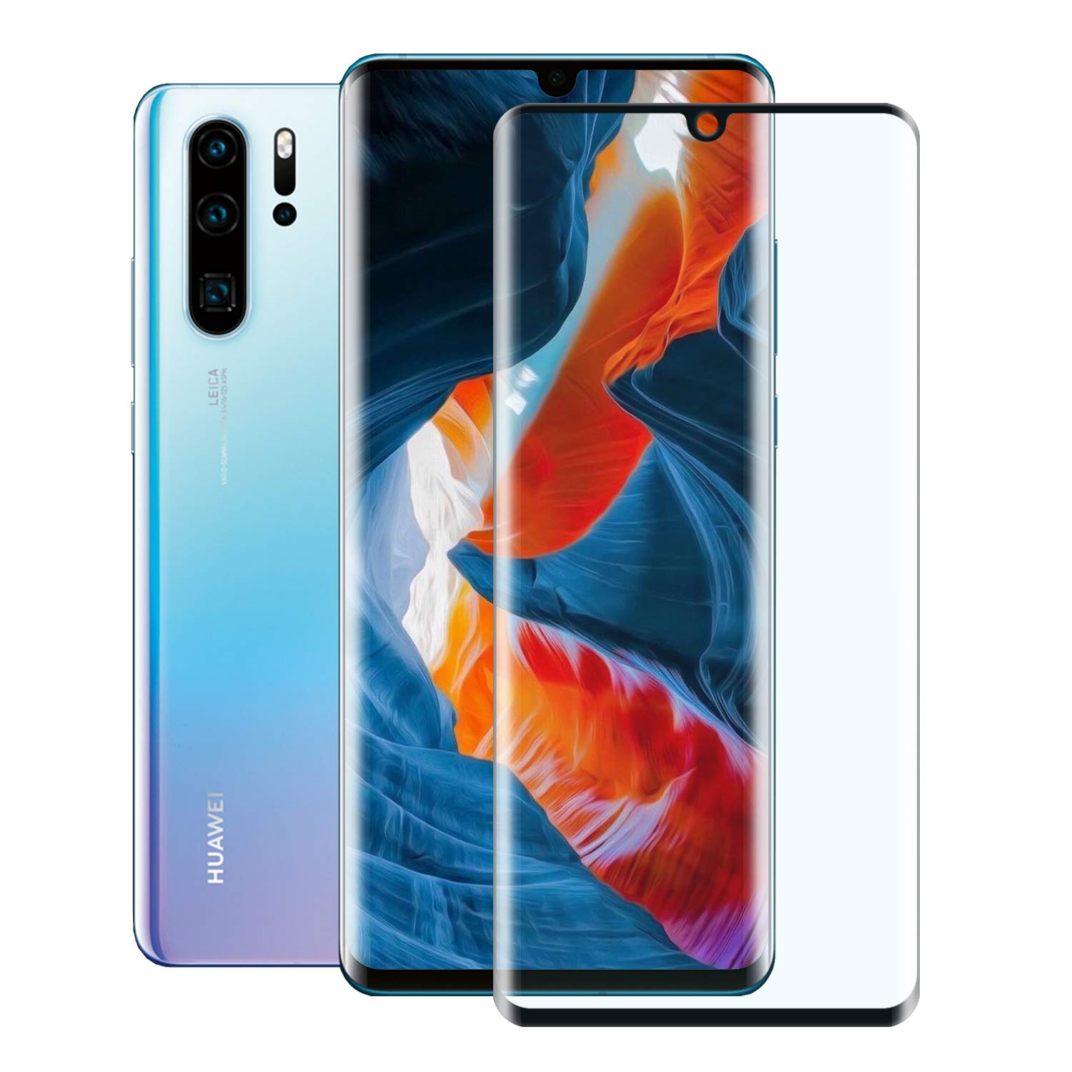 SCL Screen Protector for Huawei P30 Pro, 3D Curved Full Coverage Dot Matrix Tempered Glass Screen Protector (1 Pack), Case Friendly Updated Version Black