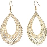 Teppdfann Teardrop Earrings for Women – Intricate Filigree Drop Earrings with Openwork Design, Elegant Dangle Earrings Lightweight Boho Jewelry for Everyday & Special Occasions - Gold & Silver