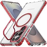 Nvollnoe for Samsung S25 Ultra Case Compatible with MagSafe Military Grade Shockproof Heavy Duty Protective Adjustable Kickstand Ultra Clear Magnetic Phone Case for Samsung S25 Ultra(Red)