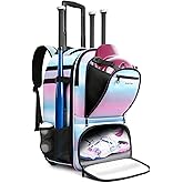 AUROTIER Rolling Baseball Backpack with Off-road Wheels, Wheeled Catchers Gear Bag for Baseball Equipment, 4 Bats, Large Softball Bag for TBall, Helmet & Accessories with Fence Hook
