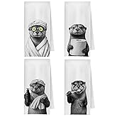 ChenCraty Funny Sea Otter Bathroom Hand Towels Set of 4, Otter Bathroom Decor, Gifts for Otters Lovers Women Decorative Hand Towels for Bath Room Washroom Spa Decor, 16x24 Inches