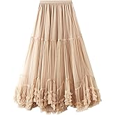 Flygo Women's Maxi Tulle Skirt Long Tiered A Line Mesh Tutu Fairy High Elastic Waist Pleated Layered Skirts