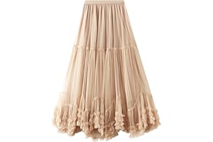 Flygo Women's Maxi Tulle Skirt Long Tiered A Line Mesh Tutu Fairy High Elastic Waist Pleated Layered Skirts