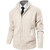 NITAGUT Men's Cardigan Sweater with Pockets Full Zip Up Stand Collar Cardigan Long Sleeve Knitted Sweaters