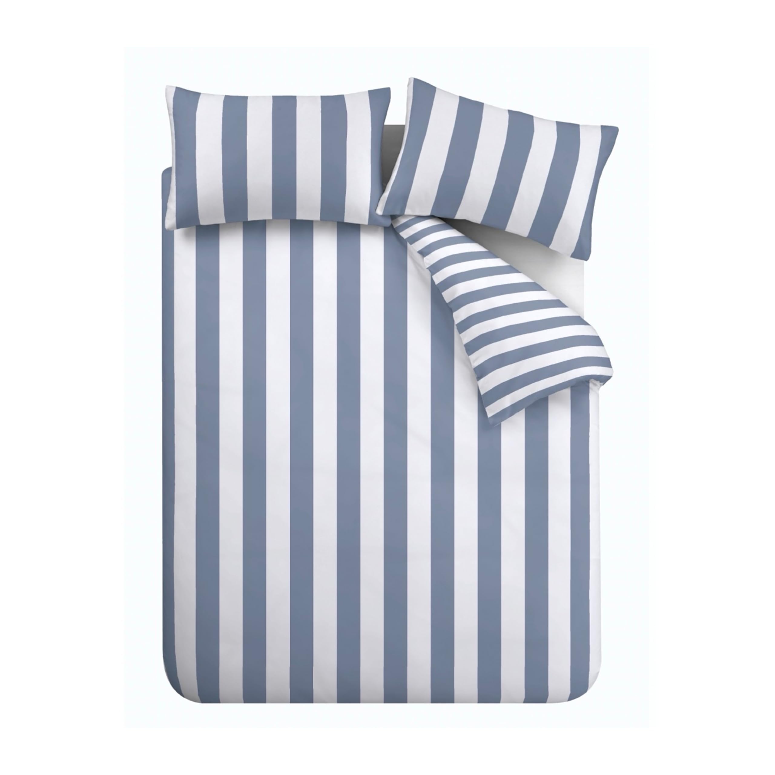 Catherine Lansfield Cove Stripe Reversible Double Duvet Cover Set with Pillowcases Blue