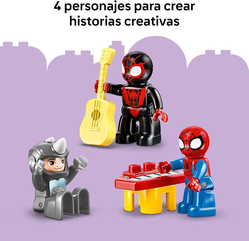 Duplo Marvel Arachnocuartel do Spidey e a sua Superequipa – Super-heróis de brinquedo com mota e 3 figuras – Jogo Educativo para Competências Motoras Finas – Presente para Crianças 2+ Anos – 10464