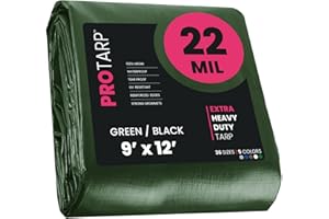 PROTARP Extreme Heavy Duty 22 Mil Tarp Cover, Waterproof, UV Resistant, Rip and Tear Proof, Poly Tarpaulin with Reinforced Edges for Roof, Camping, Patio, Pool, Boat. (Green/Black 9′ X 12′)