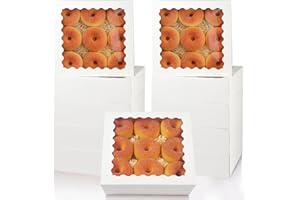 qiqee 10x10x2.5 Inch White Pie Boxes with Window 12Packs Cookie Donut Bakery Box (Auto-pop Up)