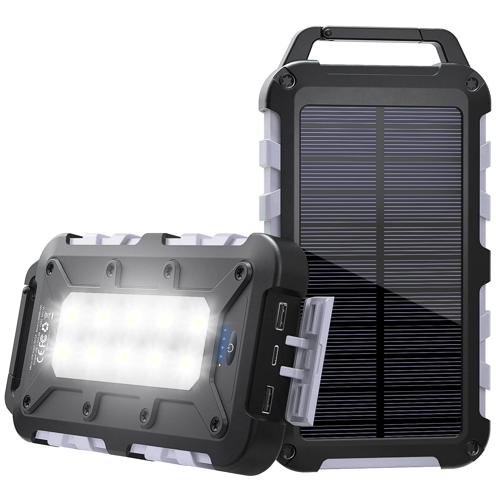 Solar Power Bank 20000mAh, PD 15W Fast Charging USB C Portable Solar Charger with 3 Outputs and 10 LED Flashlights, External Battery Pack for Smartphones Tablets Outdoors