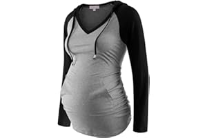 Bhome Maternity Hoodie Long Sleeves Shirt Casual Vneck Top Pregnancy Sweatshirt Tunics
