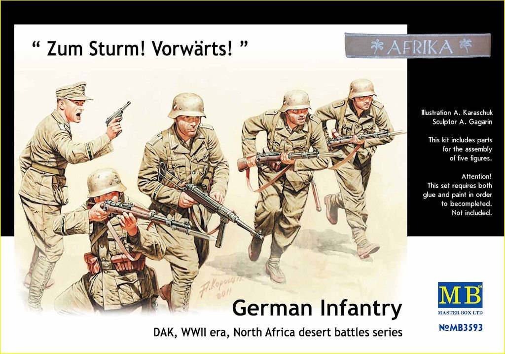 Masterbox 1:35 Scale German Infantry, DAK WWII, North Africa Desert Bat, 1.27 x 1.27 x 3.81 cm