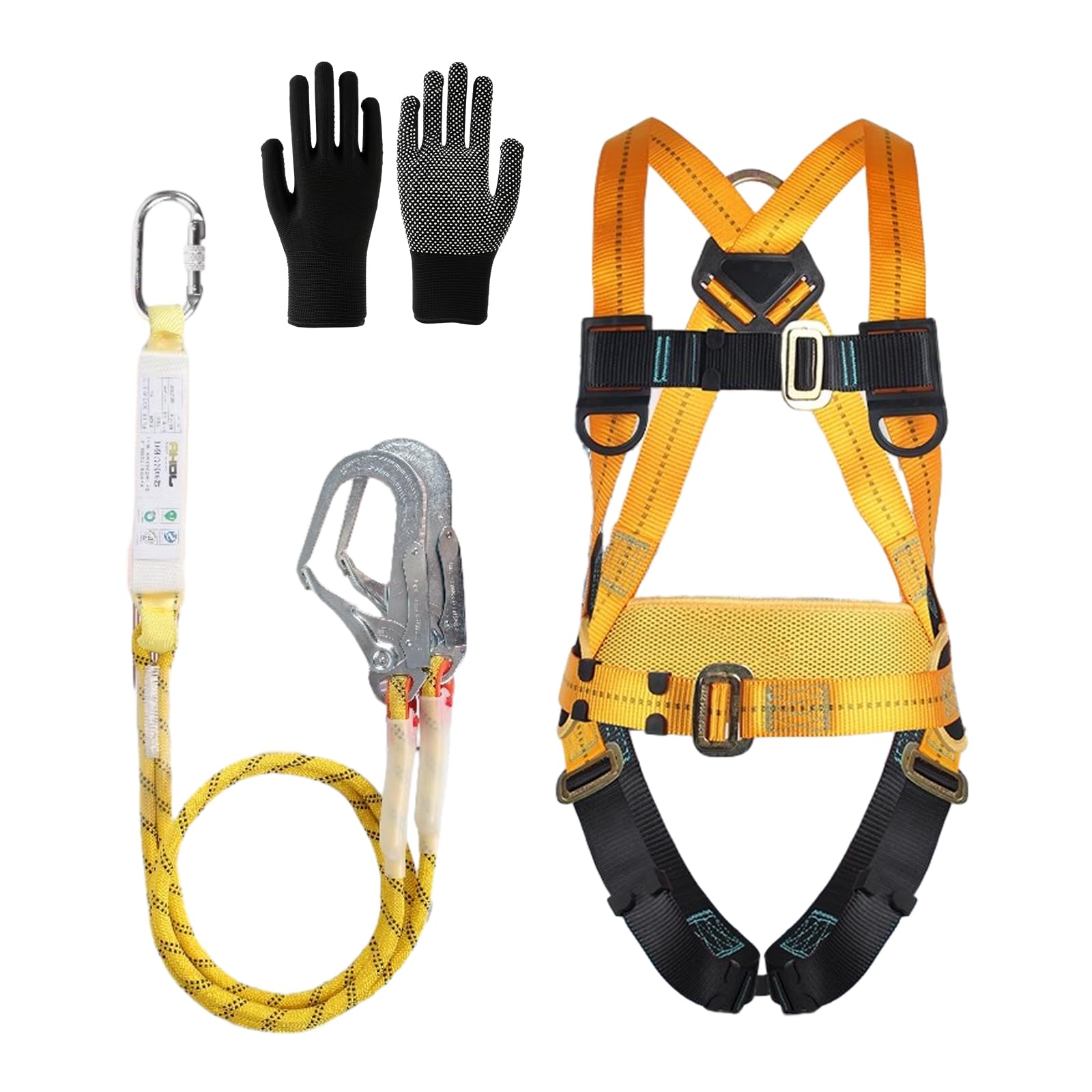 Safety Harness Kits with Lanyard, Full Body Safety Fall Arrest Protection Harness Comes with 2 Big Buckles and 2 2m Lanyards, Load-Bearing 100KG, for Aerial Work, Men, Approved EN361, EN354 and EN355