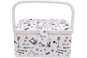 Asixxsix Sewing Basket, Sewing Box with Removable Tray, Sewing Supplies Organizer and Storage, Needles Threads Pins Scissors 