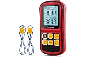 Aivica Digital Dual Channel Thermometer Temperature Thermometer with Two K-Type Thermocouple Probe Backlight LCD K Type Thermometer for K/J/T/E/R/S/N Thermocouple