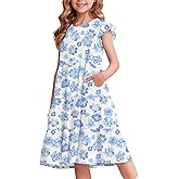 Arshiner Girl's Summer Dresses Ruffle Sleeve Tiered Swing Midi Casual Sundress with Pockets