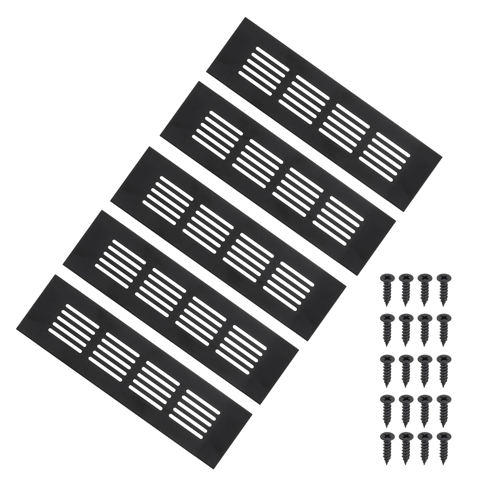 PATIKIL 8 x 2 Inch Door Air Vent Cover, 5pcs Aluminum Grille Ventilation Cover Louvered with Mounting Screws for Cabinet Wardrobe Door, Black