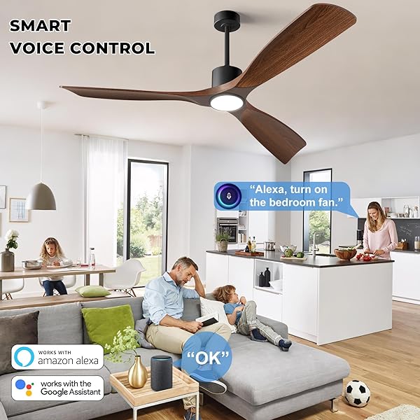 BOOSANT CEILING FANS WITH LIGHTS, CEILING FANS WITH LIGHTS AND REMOTE, 60 INCH MODERN SMART CEILING FAN WITH LIGHT, OUTDOOR CEILING FANS FOR PATIOS 3 BLADE BEDROOM LIVING ROOM PORCH(DARK WALNUT)