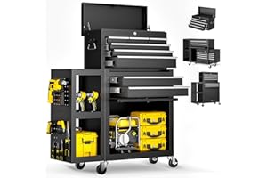 BSMTEK 8-Drawer Rolling Tool Chest with Wheels, Exclusive 3-In-1 Tool Box Combo with Removable 2-Tire Utility Cart, Large Storage Cabinet, Portable 8-Draw Tool Box for Garage Workshop - 35”W x 13”D x 43”H