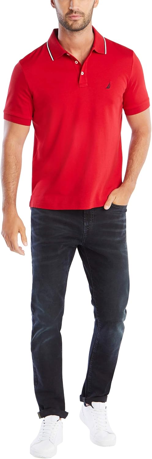 Nautica Men's Classic Fit Short Sleeve Dual Tipped Collar Polo Shirt at  Men’s Clothing store