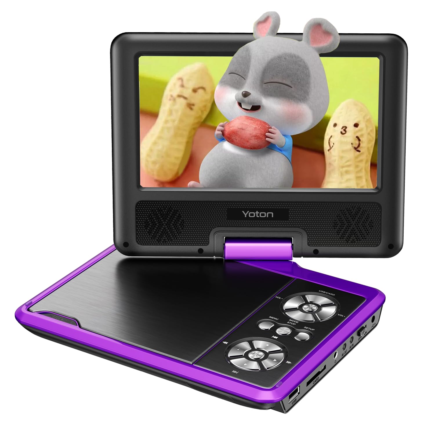YOTON ポータブルDVDプレーヤー、7.5インチ回転ディスプレイ搭載、車載・子供向け、バッテリー内蔵で4〜6時間の連続使用が可能、ヘッドフォン端子、AV-IN/AV-OUT/USB/SDカード対応【パープル】商品画像